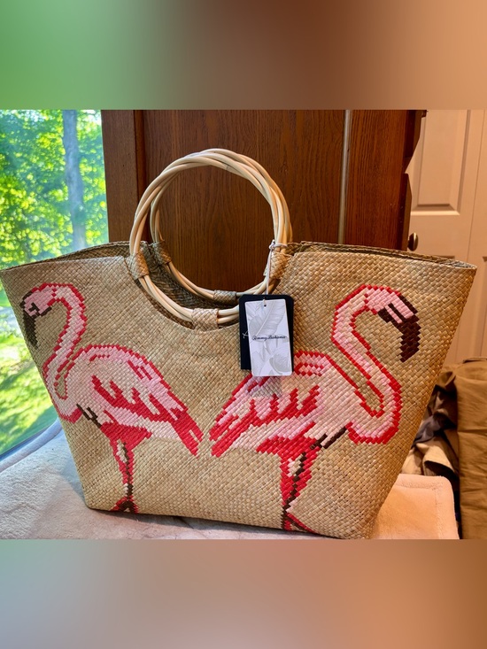 Tommy Bahama Handbags - NWT Tommy Bahama X Banago Hand woven Flamingo Woven Tote